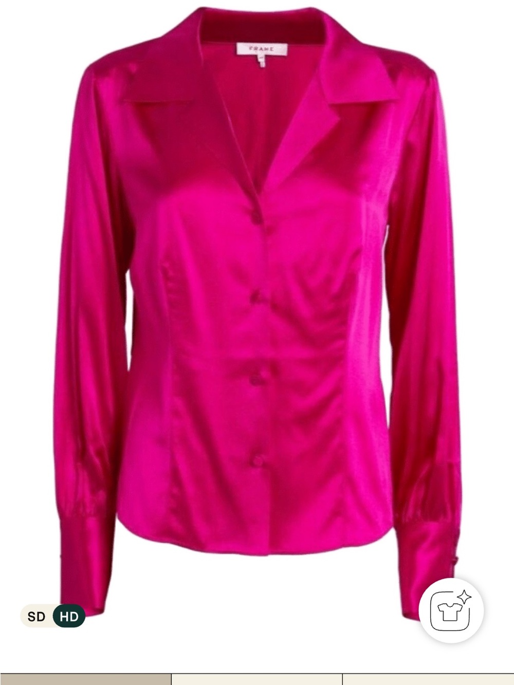 Frame Denim | Silk Button-Front Blouse in Fuchsia, Sz L
